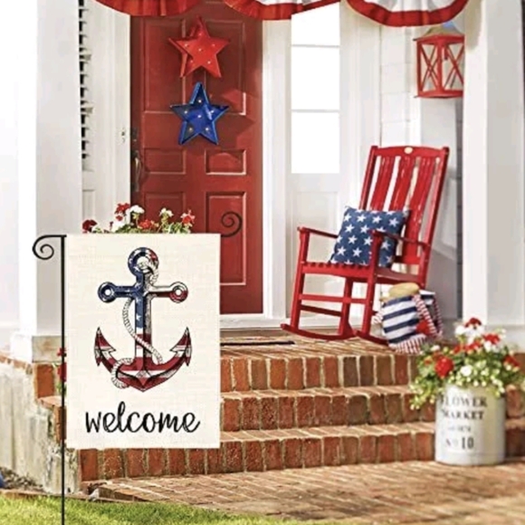 ⚓Welcome American Stars and Stripes Anchor Garden Flag Size 12.5 x 18" New - Picture 5 of 7